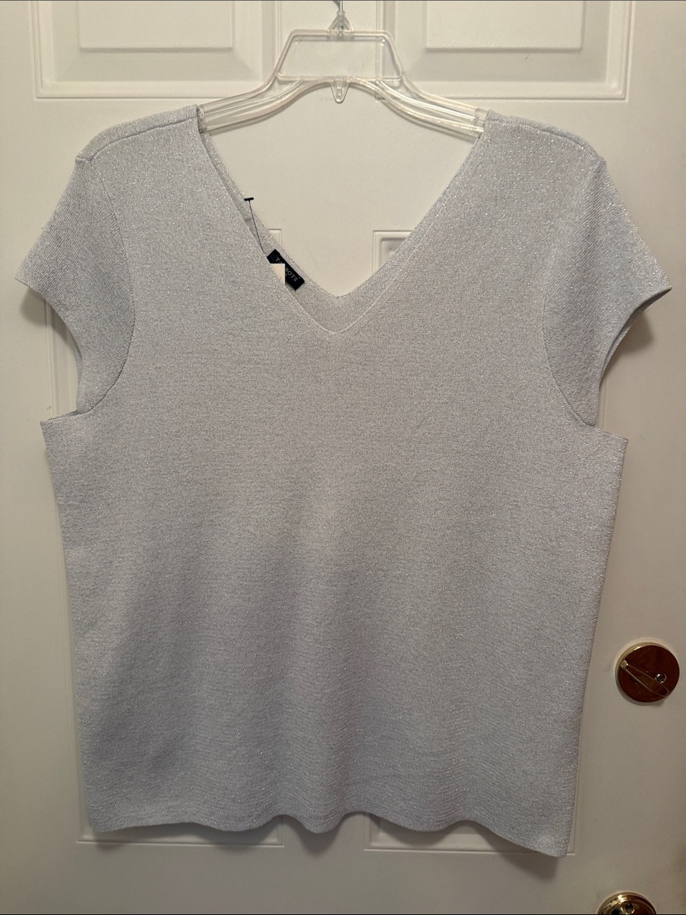 Talbots Gray Sparkly Double V-Neck Sweater Top with Cap Sleeves.  Size 2X.  NWT